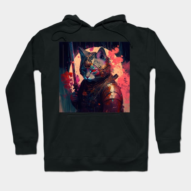 Enter the future with a feline samurai twist - Feline Fashionista #7 Hoodie by yewjin